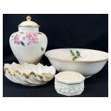 4pc Lenox Ginger Jar, Holly Bowl & More