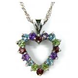 Sterling Silver Multi Gemstone Heart Necklace