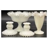 4pc Fenton Pedestal Bowl, Vase & Candlesticks