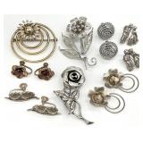 Vintage Sterling Silver Brooches & Earrings