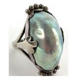 Sterling Silver Mabe Pearl Ring, Size 8