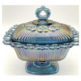 Indiana Iridescent Blue Carnival Glass Covered