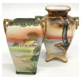 2pc Japanese Nippon Hand Painted Vases
