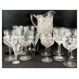 Vintage Glass Pitcher, Glasses & More