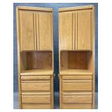 Pair Oak Bookcase Top Stands