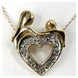 10K Gold & Diamond Mother & Child Heart Necklace