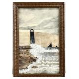 Vintage Original Lighthouse Scene Watercolor