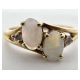 14K Gold Opal & Diamond Ring, Sz 4