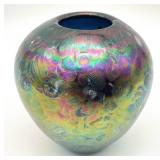 Signed Iridescent Art Glass Vase