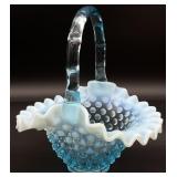 Fenton Blue Opalescent Hobnail Basket