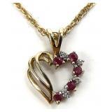 14K Gold Chain w/ 10K Ruby & Diamond Heart Pendant