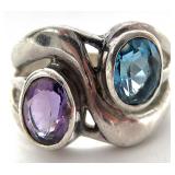 Sterling Silver Purple & Blue Stone Ring, Sz 7