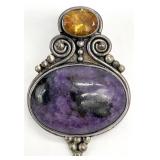 Sterling Silver Purple / Black & Yellow Stone