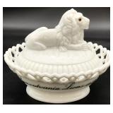 Westmoreland Milk Glass Atterbury Lion Box