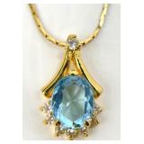 14K Gold Italy Chain w/ Gold Tone Blue Topaz