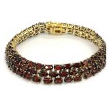 Signed Gold Tone Sterling 3-Row Garnet Bracelet