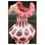 Fenton Coin Dot Cranberry Opalescent Glass Vase