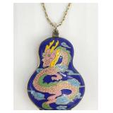 Vintage Chinese Cloisonne Dragon Locket Necklace