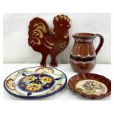 4pc Redware Pottery, Small Dish Signed Welden