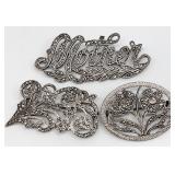 3 Art Deco Sterling Silver Marcasite Brooches