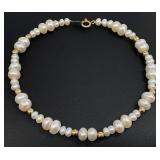 Signed 14K Gold & Pearl Bracelet