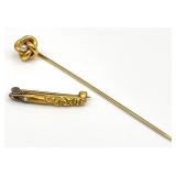 14K Gold & Pearl Bar Pin & Stick Pin Brooches
