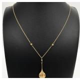 14K Gold Signed Teardrop Pendant Necklace