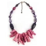 Barse Pink Branch Coral & Amethyst Bead Necklace