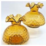 2 Fenton Coin Dot Optic Amber Glass Vases
