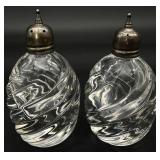 Pair Crystal Swirl Sterling Silver Lid S&P Shakers