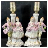 Pair Victorian Couple Figural Porcelain Lamps