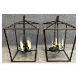 Pair Metal Frame Hanging Light Fixtures