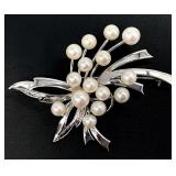 Vintage Sterling Akoya Pearl Pendant Brooch