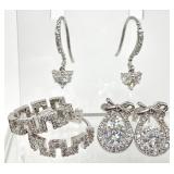 3 Pair Sterling Silver Clear Stone Earrings