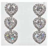 Sterling Silver Clear Stone Drop Heart Earrings