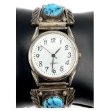 Vintage Native American Sterling & Turquoise Watch
