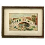 Vintage Venetian Canal Scene Watercolor, Signed