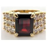 Gold Plated Sterling Deep Red & Clear Stone Ring