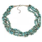Native American Multi Strand Turquoise & Silver