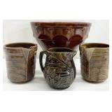 Vintage Brown Glaze Pottery Bowl & Jugs
