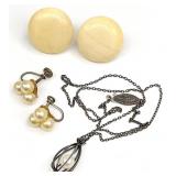 Vintage Silver & Pearl Necklace, Earrings & More