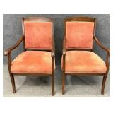 Pair Antique Mahogany Frame Arm Chairs