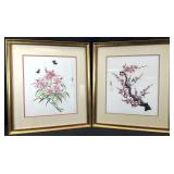 2pc Vintage Asian Silk Paintings, Framed