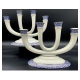 2 Rosenthal Germany Cobalt White 4-Arm Candelabras