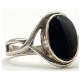 Sterling Silver Oval Black Stone Ring, Sz 7