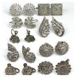 9 Pair Sterling Silver Marcasite Screw Back