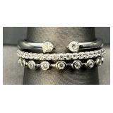 3 Sterling Silver Clear Stone Stacking Rings, Sz