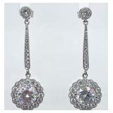 Sterling Silver Clear Stone Drop Halo Earrings