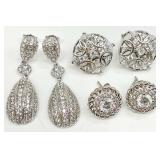 3 Pair Sterling Silver Clear Stone Earrings