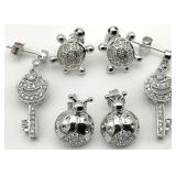 3 Pair Sterling Silver Clear Stone Earrings